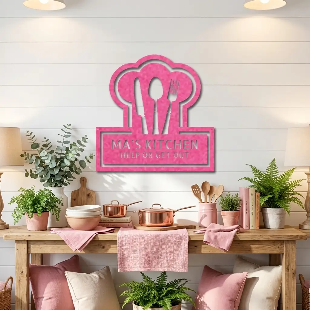 Kitchen Personalized Metal Sign | Custom Chef Hat Wall Decor | Family Name Cooking Sign | Restaurant, Diner, Bistro Art