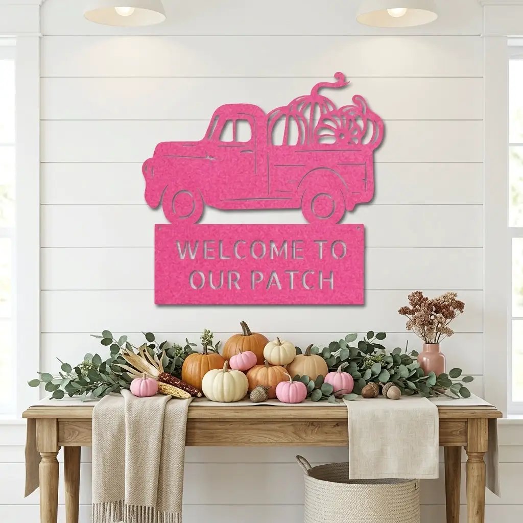 Personalized Vintage Pumpkin Truck Metal Wall Art | Custom Fall Harvest Sign | Farmhouse Autumn Decor | Welcome Pumpkin Patch Sign | Rustic Thanksgiving Wall Decor | Made in USA