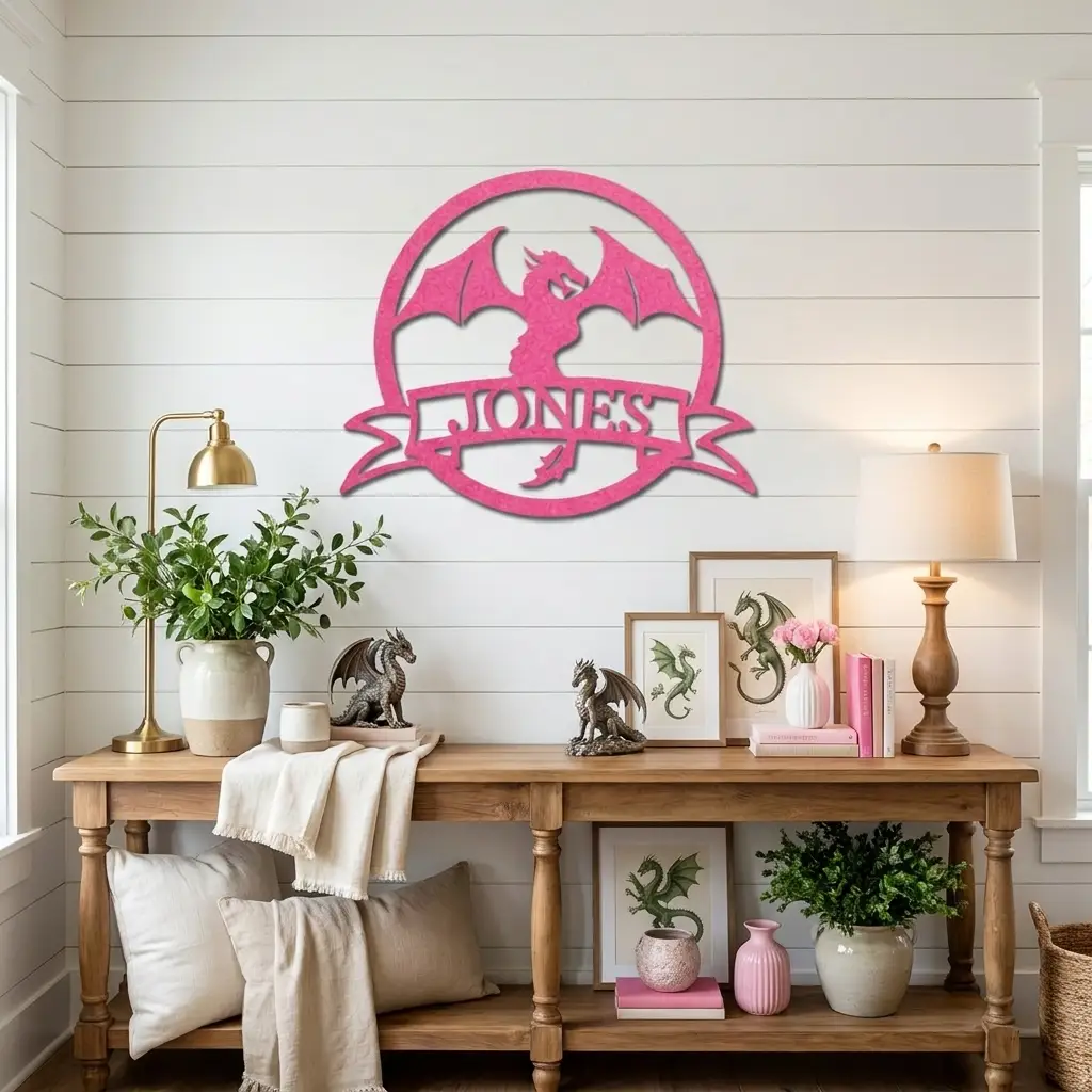 Dragon Banner Personalized Name Metal Art Wall Sign