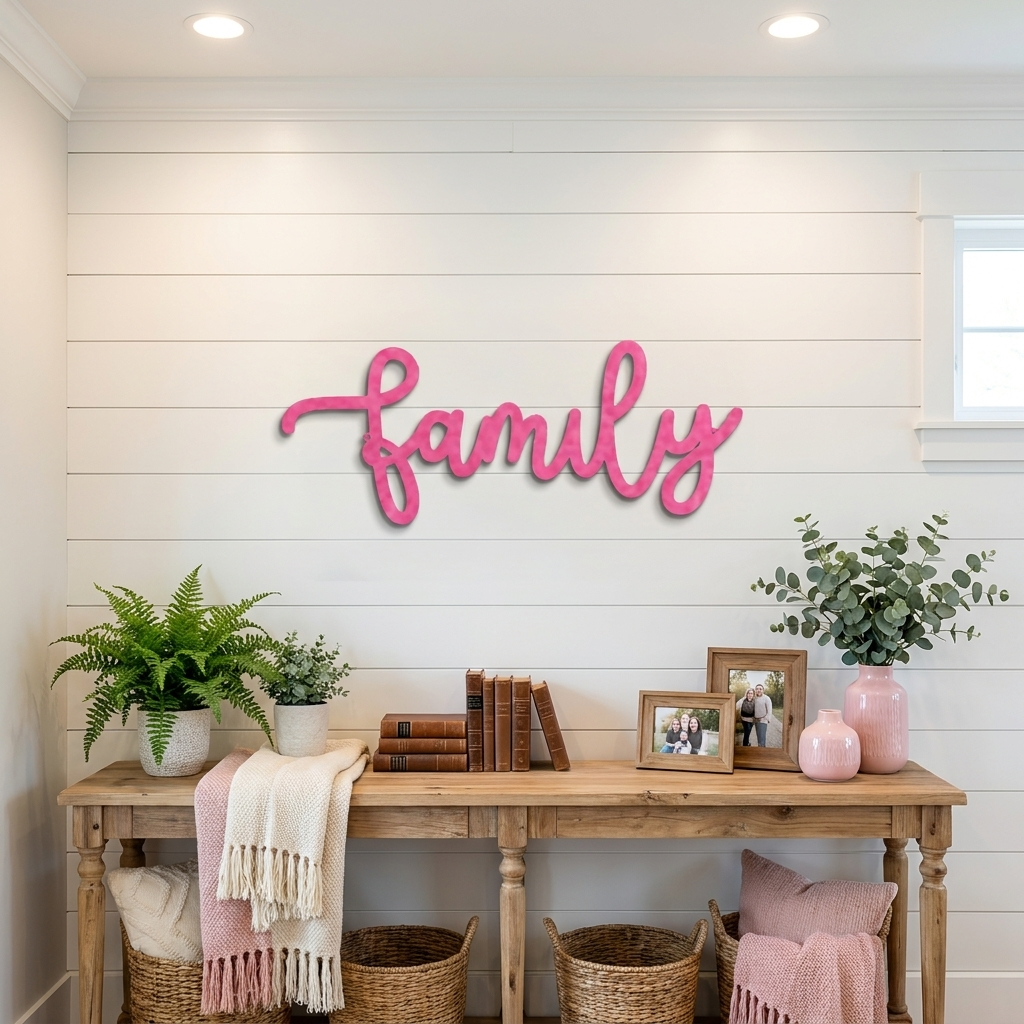 Family Script Metal Wall Art – Modern Farmhouse Decor – Minimalist Home Sign – Family Wall Decor