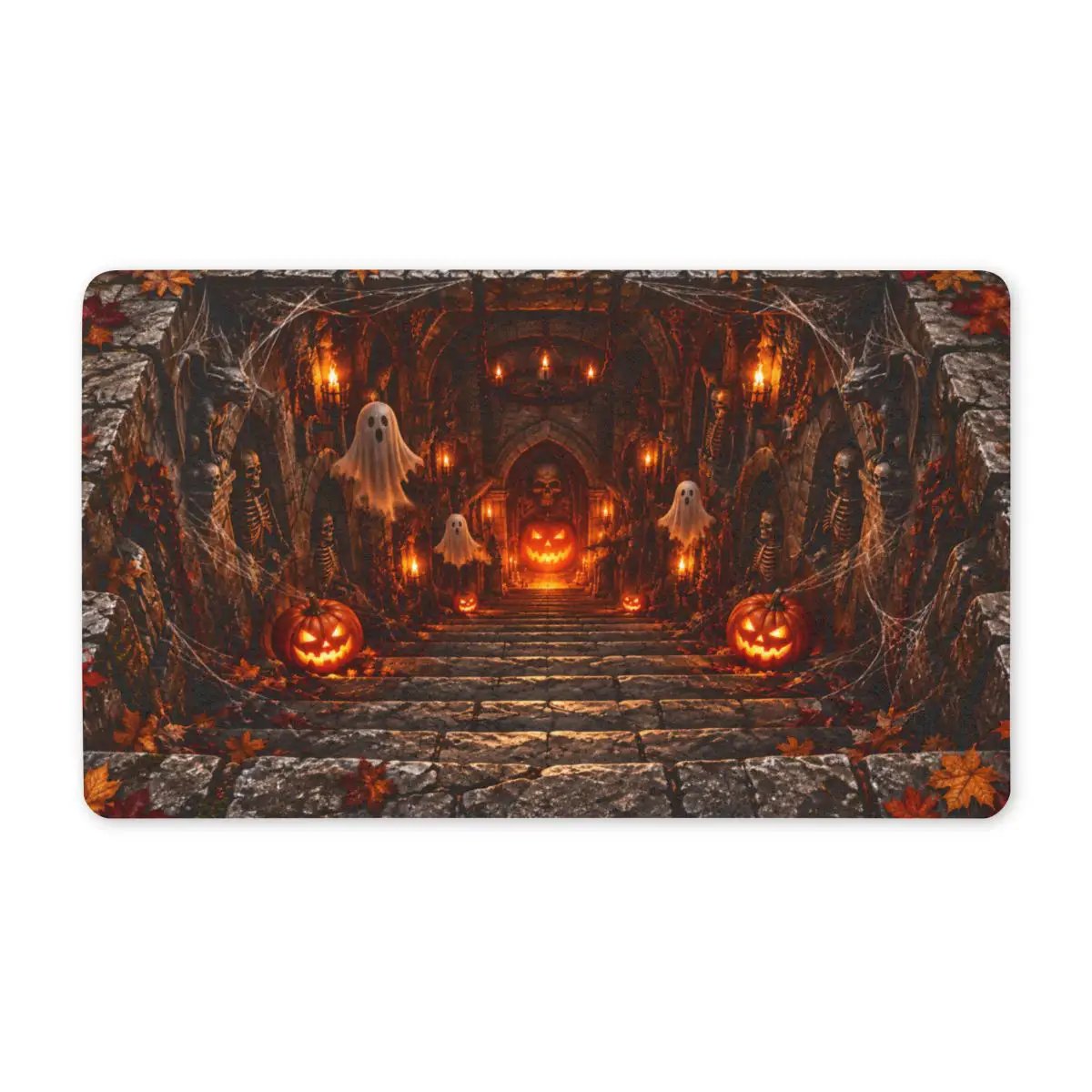 3D Haunted Crypt Doormat, Halloween Ghost Door Mat, Spooky Dungeon Entrance Mat, Skeleton Pumpkin Decor, Gothic Halloween Welcome Mat