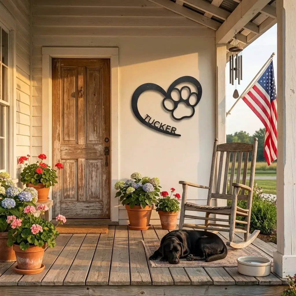 Personalized Puppy Love Metal Wall Art – Custom Dog Paw Heart Sign – Pet Name Metal Decor – Dog Lover Gift – Indoor Outdoor Steel Sign
