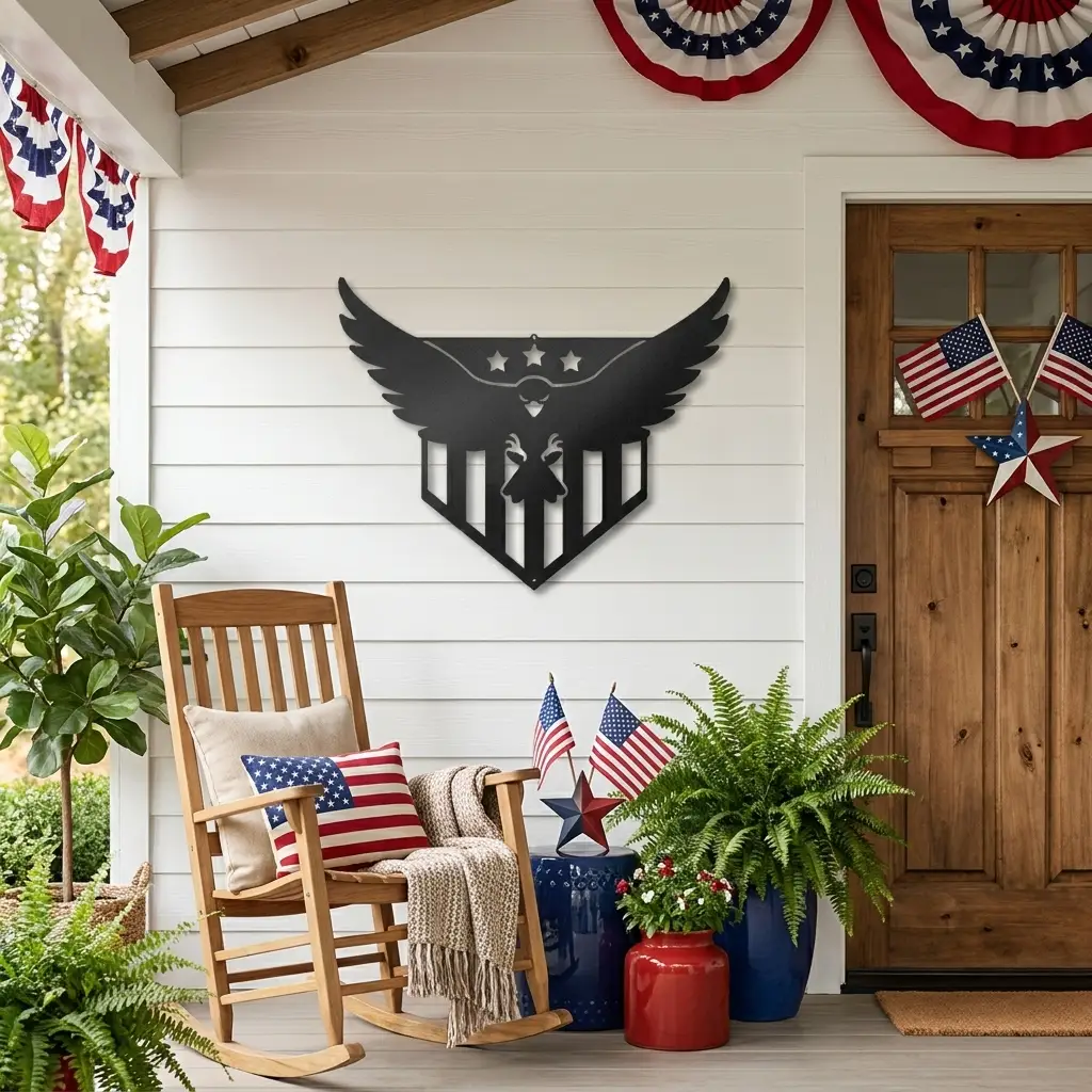Patriotic Eagle Metal Wall Art | American Flag Inspired Eagle Decor | USA Military & Veteran Gift | Made in USA