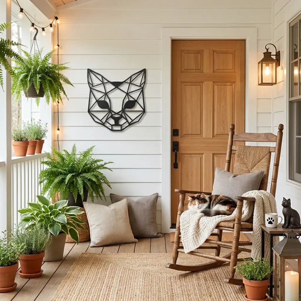 Geometric Cat Metal Wall Art | Modern Cat Wall Decor | Minimalist Feline Metal Art | Cat Lover Gift | Pet Memorial Decor | Living Room, Nursery & Office Wall Hanging | Made in USA