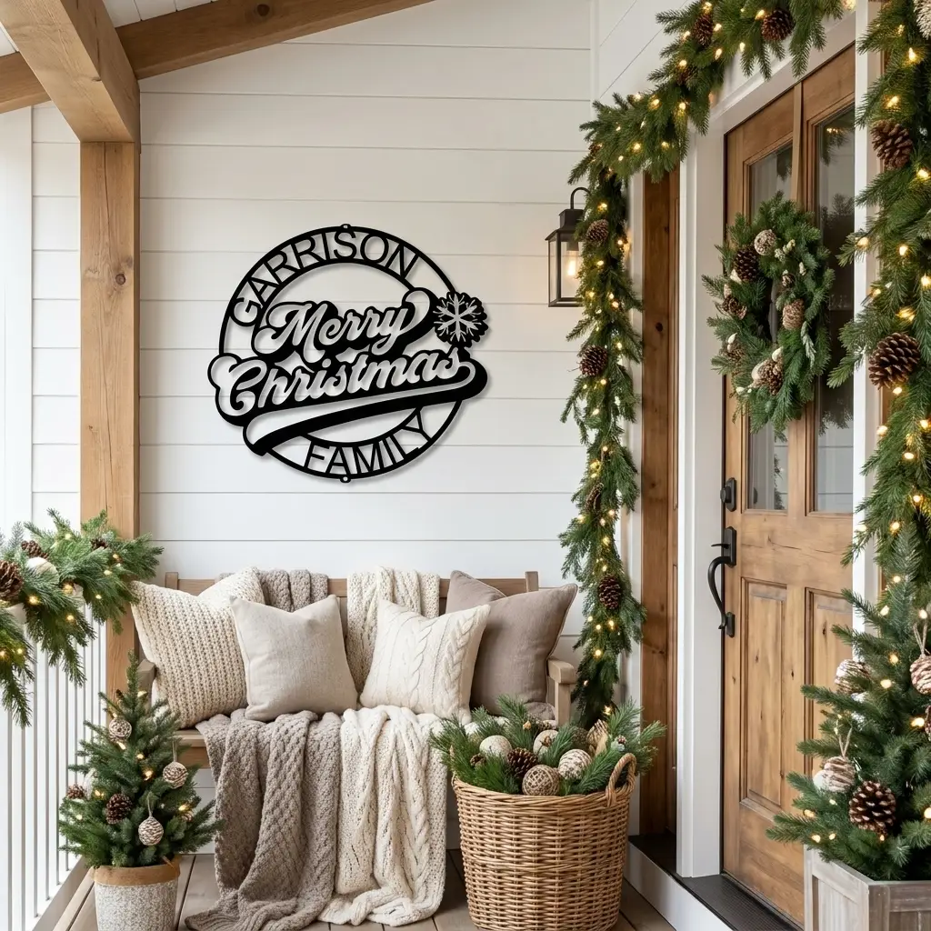 Personalized Merry Christmas Metal Sign | Custom Family Name Christmas Wall Decor | Holiday Metal Wall Art | Christmas Porch Sign | Made in USA
