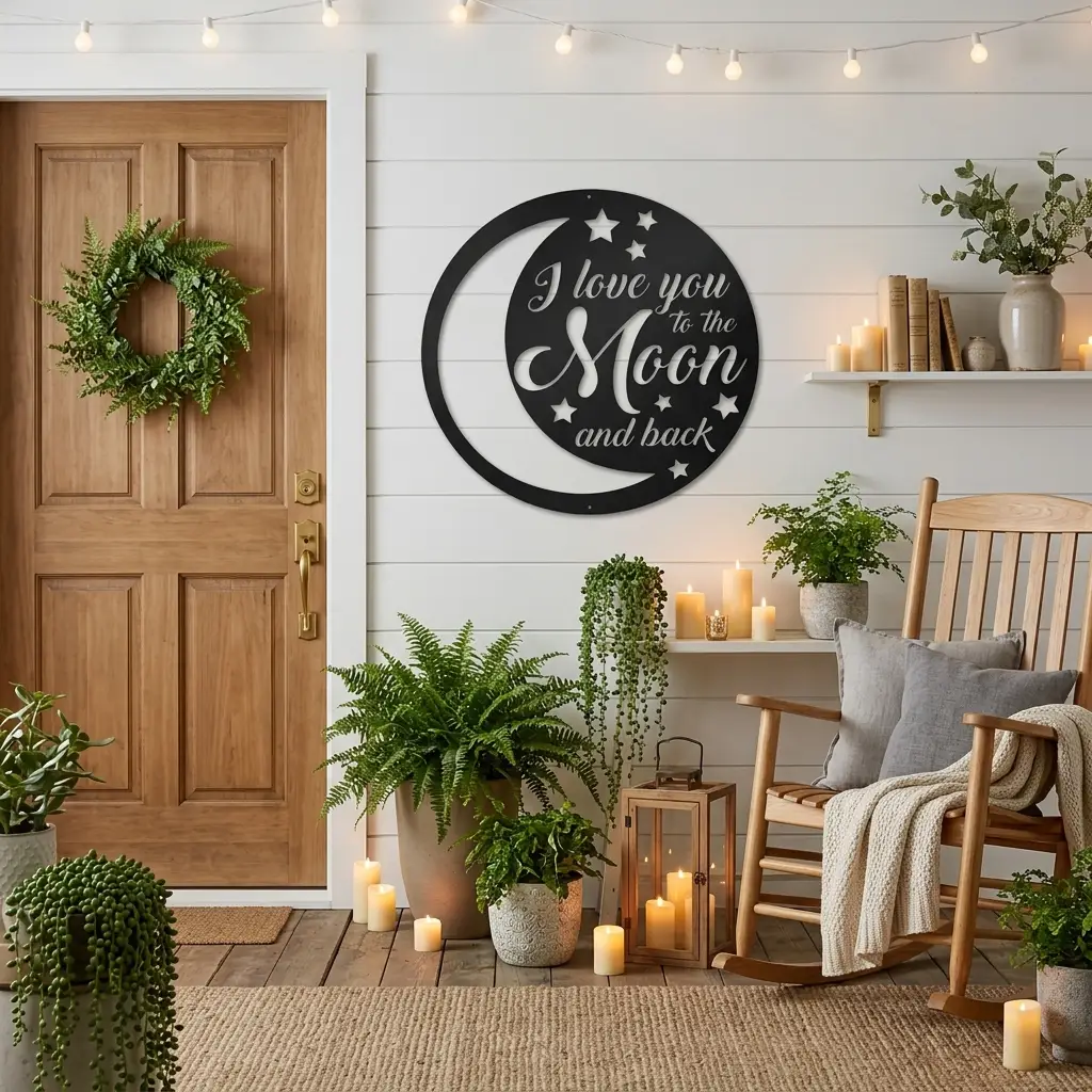 I Love You to the Moon and Back Metal Wall Art – Romantic Moon & Stars Love Sign, Anniversary & Wedding Gift