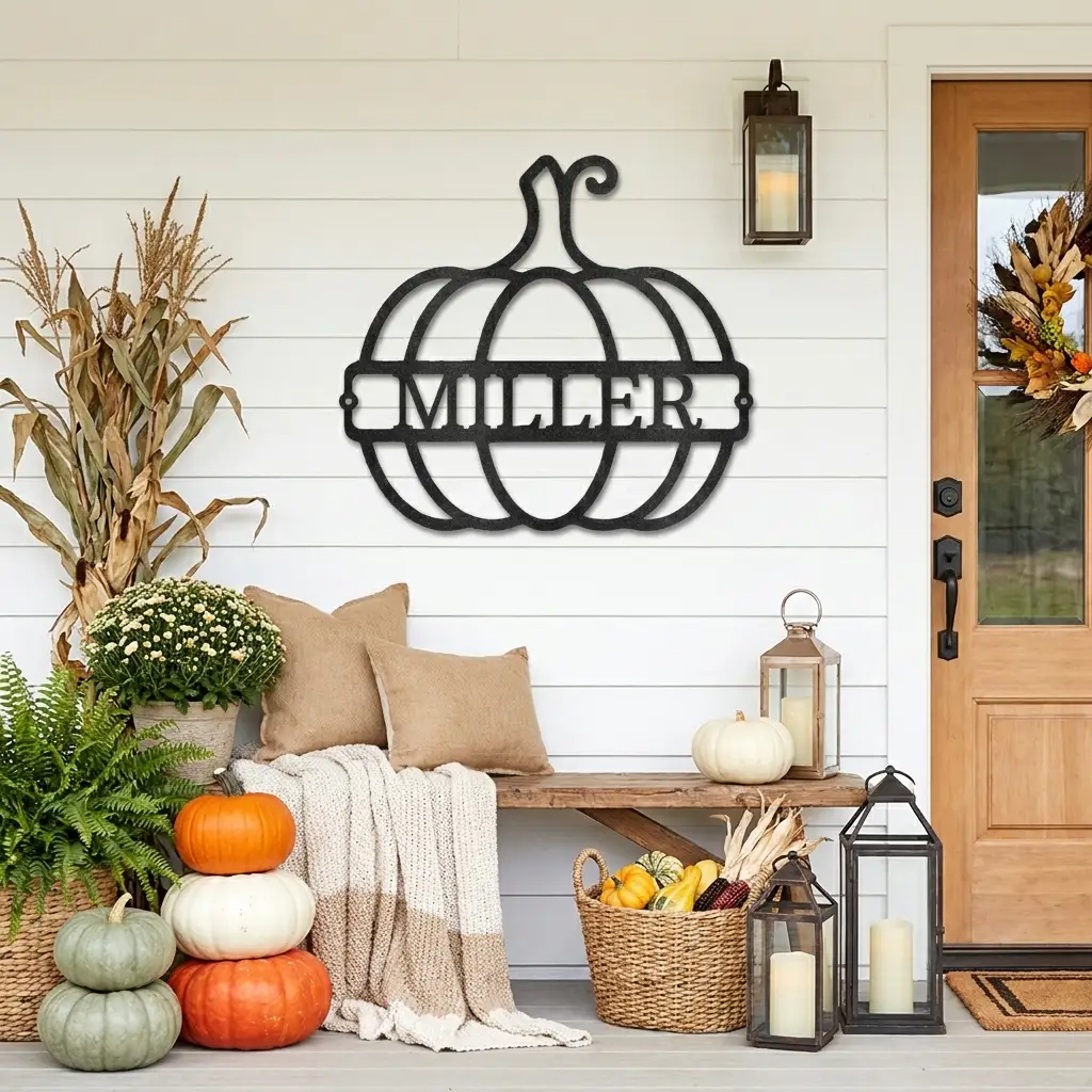 Personalized Pumpkin Metal Sign | Custom Fall Name Sign | Pumpkin Wall Decor | Autumn & Thanksgiving Metal Art | Housewarming Gift | Made in USA