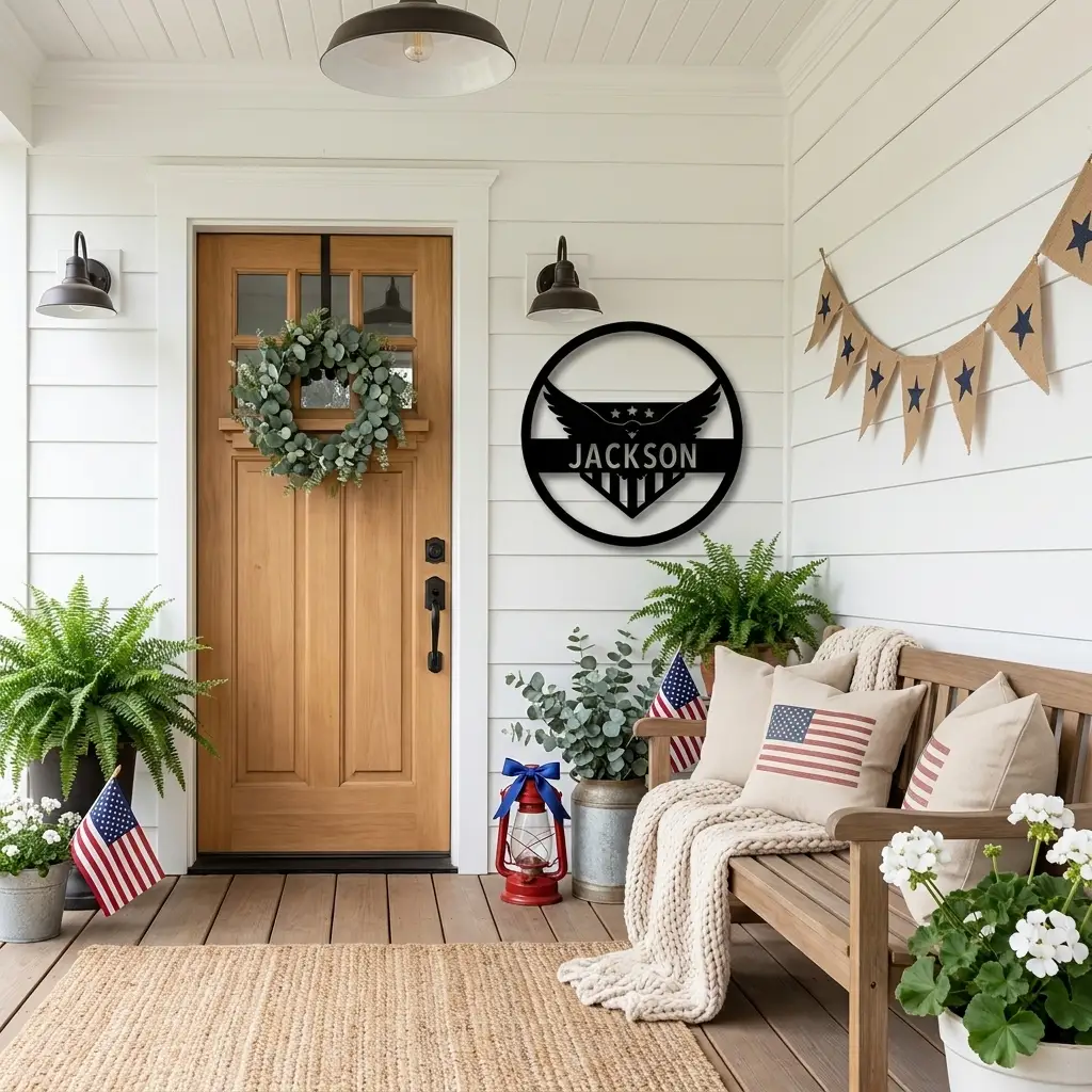 Personalized Patriotic Eagle Metal Wall Art | Custom American Eagle Family Name Sign | USA Flag Metal Decor | Veteran Gift | Made in USAPatriotic Eagle Monogram Personalized Indoor Outdoor Steel Wall Sign Art