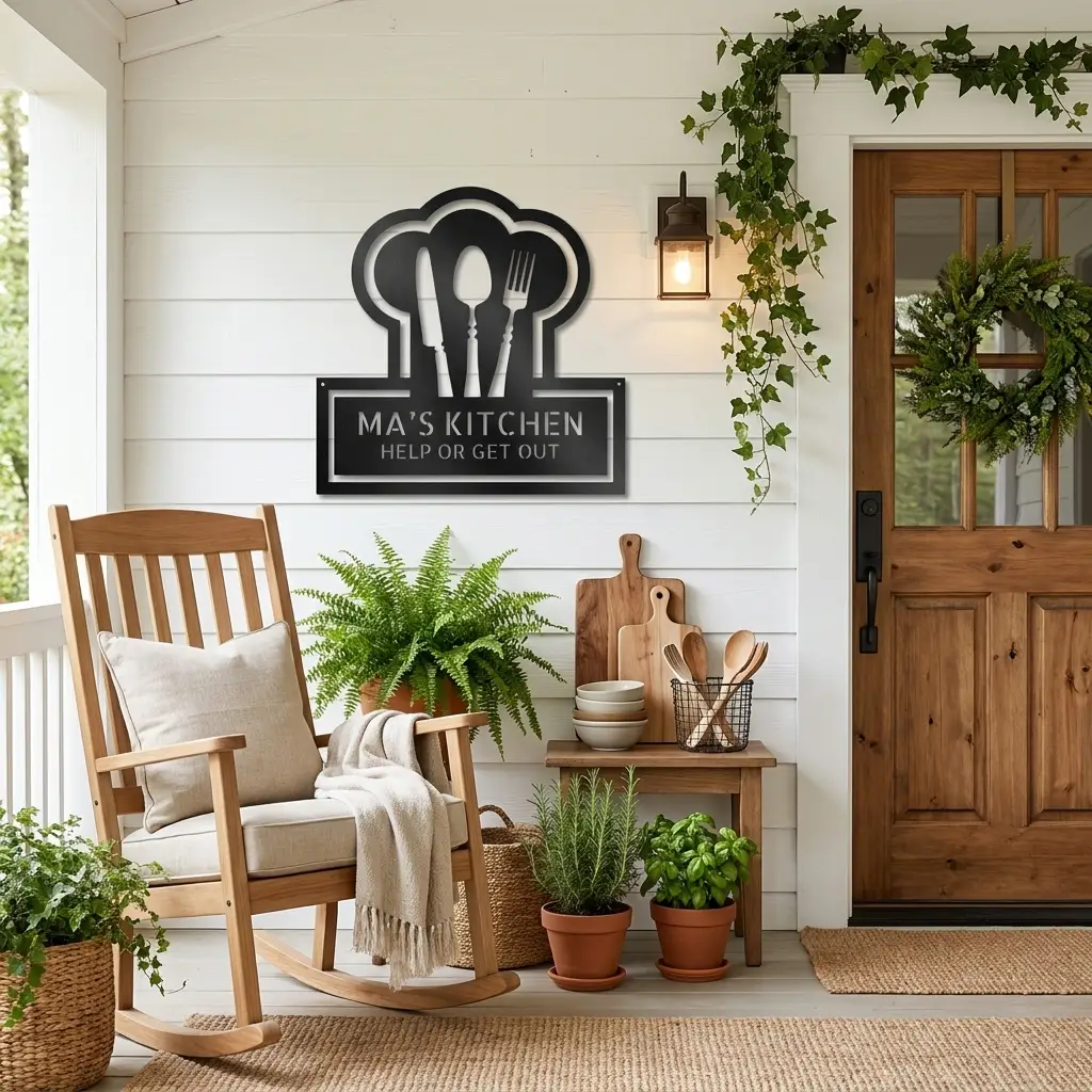Kitchen Personalized Metal Sign | Custom Chef Hat Wall Decor | Family Name Cooking Sign | Restaurant, Diner, Bistro Art