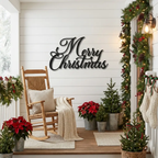 Merry Christmas Script Metal Wall Art | Elegant Christmas Wall Decor | Holiday Metal Sign | Farmhouse Christmas Decoration | Laser Cut Steel | Made in USA