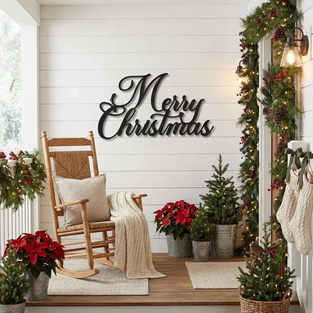 Merry Christmas Script Metal Wall Art | Elegant Christmas Wall Decor | Holiday Metal Sign | Farmhouse Christmas Decoration | Laser Cut Steel | Made in USA
