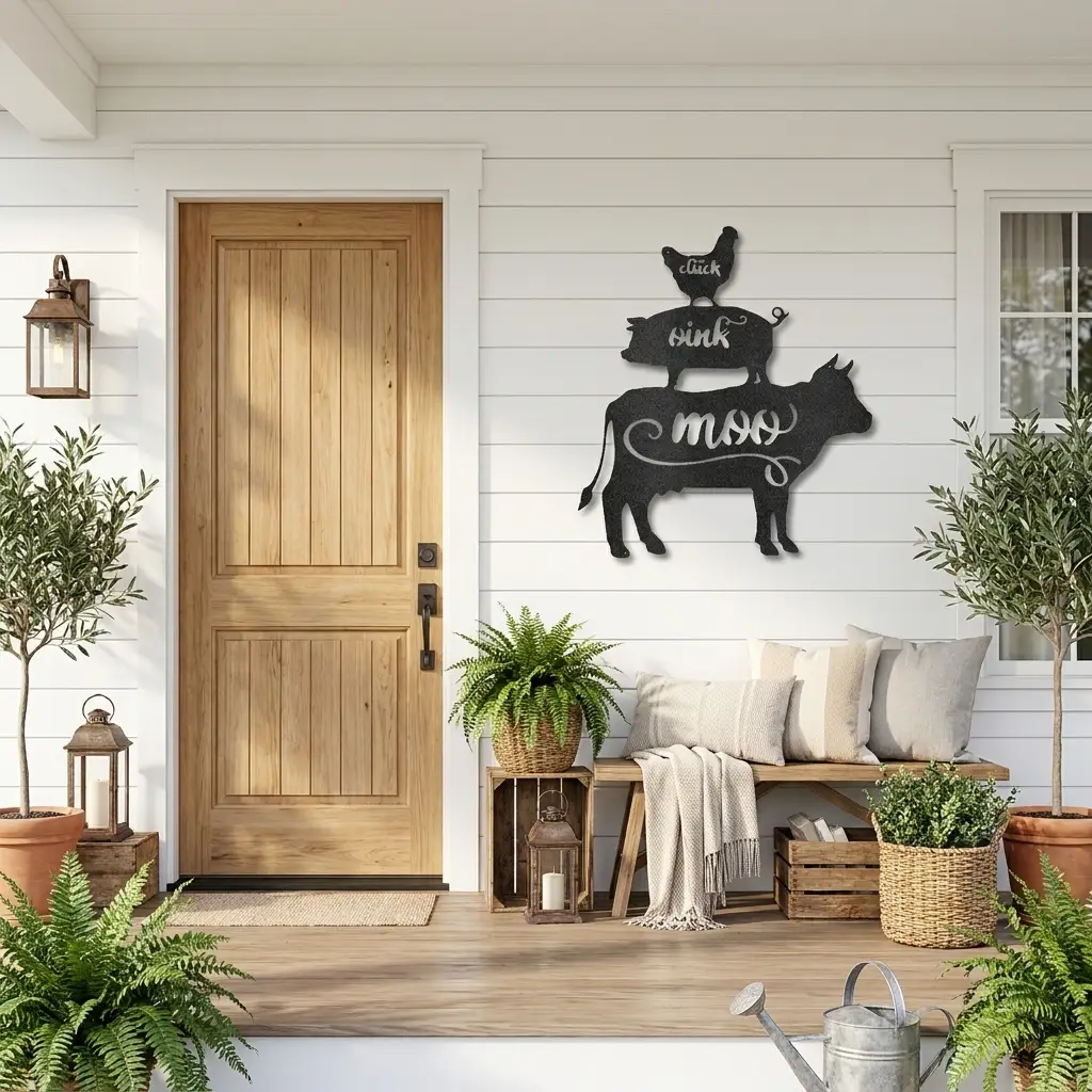 Farm Animals Metal Wall Art – Cow Pig Chicken Kitchen Decor – Farmhouse Wall Decor – Rustic Kitchen Sign – Country Home Decor