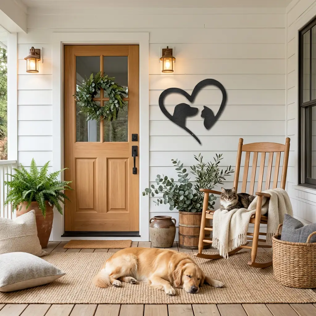 Dog & Cat Love Metal Wall Art | Pet Lover Heart Sign | Cat and Dog Wall Decor | Pet Memorial Gift | Animal Lover Home Decor | Made in USA