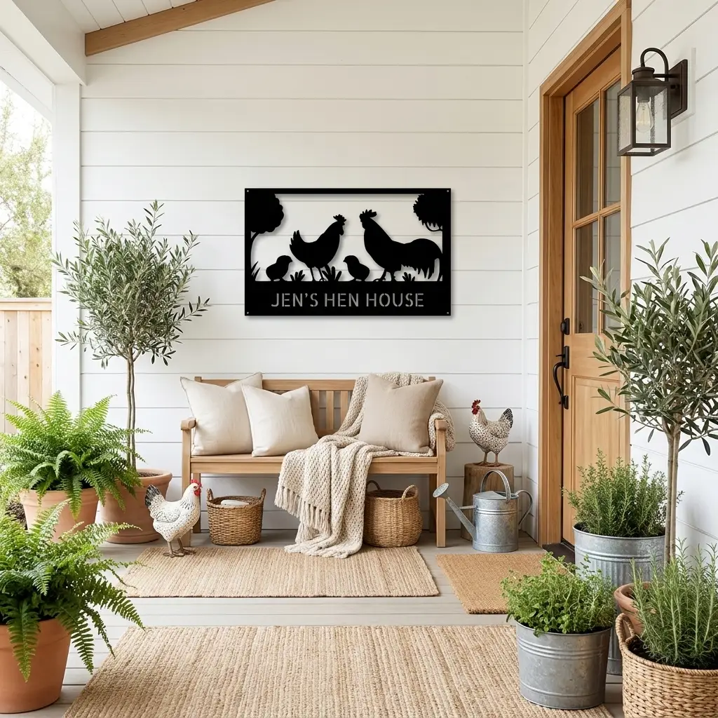 Personalized Chicken Coop Metal Sign | Custom Hen House Farmhouse Wall Decor | Chicken Family Metal Art