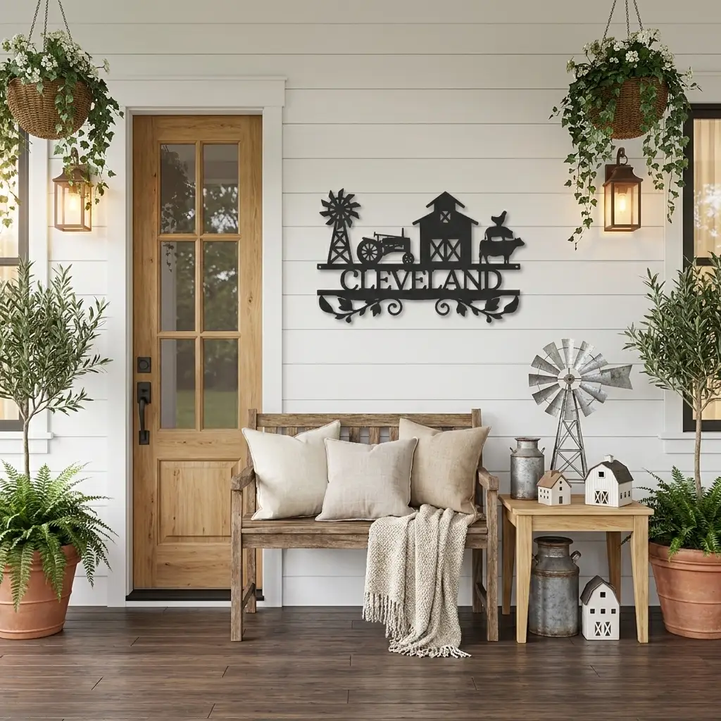 Personalized Barn & Tractor Steel Wall Art - Custom Farm Name Metal Sign