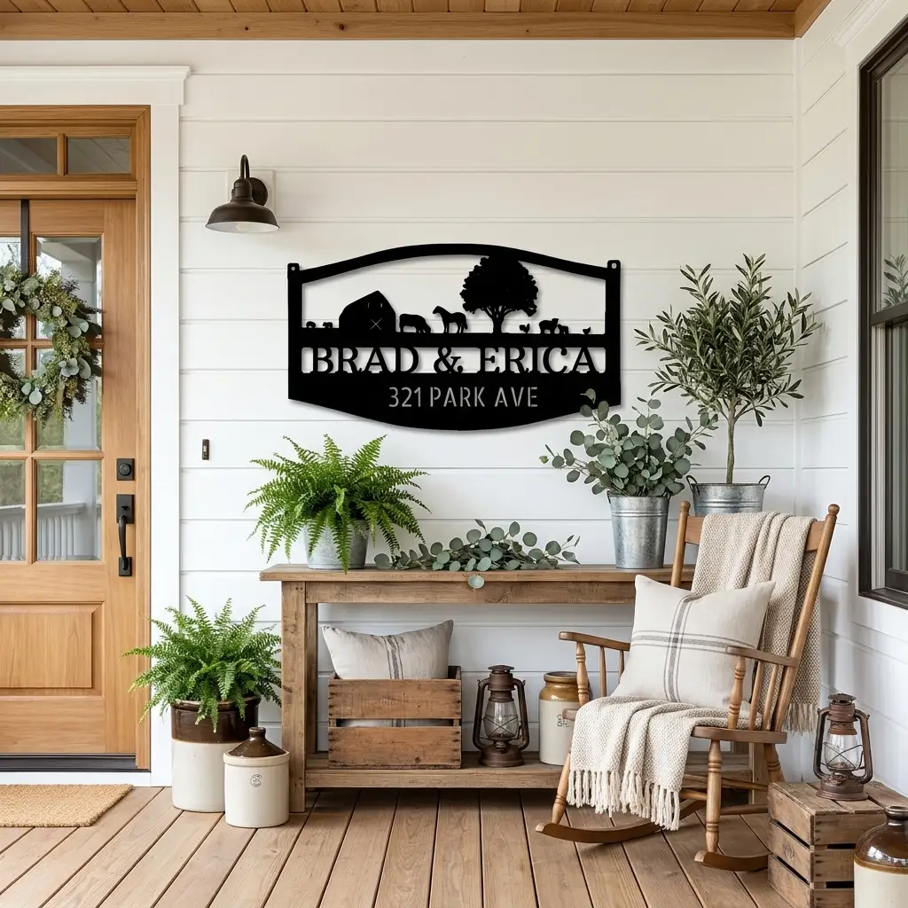 Personalized Farm Address Metal Sign | Custom Farm Gate Sign with Barn & Livestock | Family Name Fence Sign | Rustic Ranch Entrance Decor | Made in USA