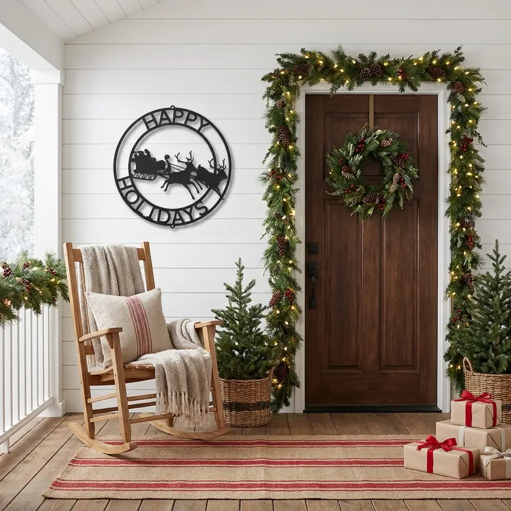 Santa Sleigh Personalized Metal Sign | Custom Family Christmas Wall Art | Santa & Reindeer Holiday Metal Decor | Winter Home Sign | Made in USA