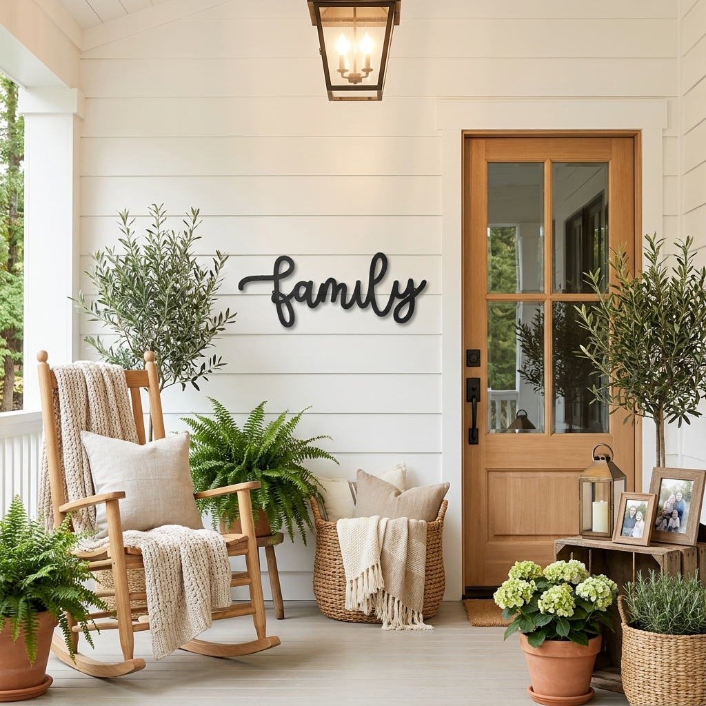 Family Script Metal Wall Art – Modern Farmhouse Decor – Minimalist Home Sign – Family Wall Decor