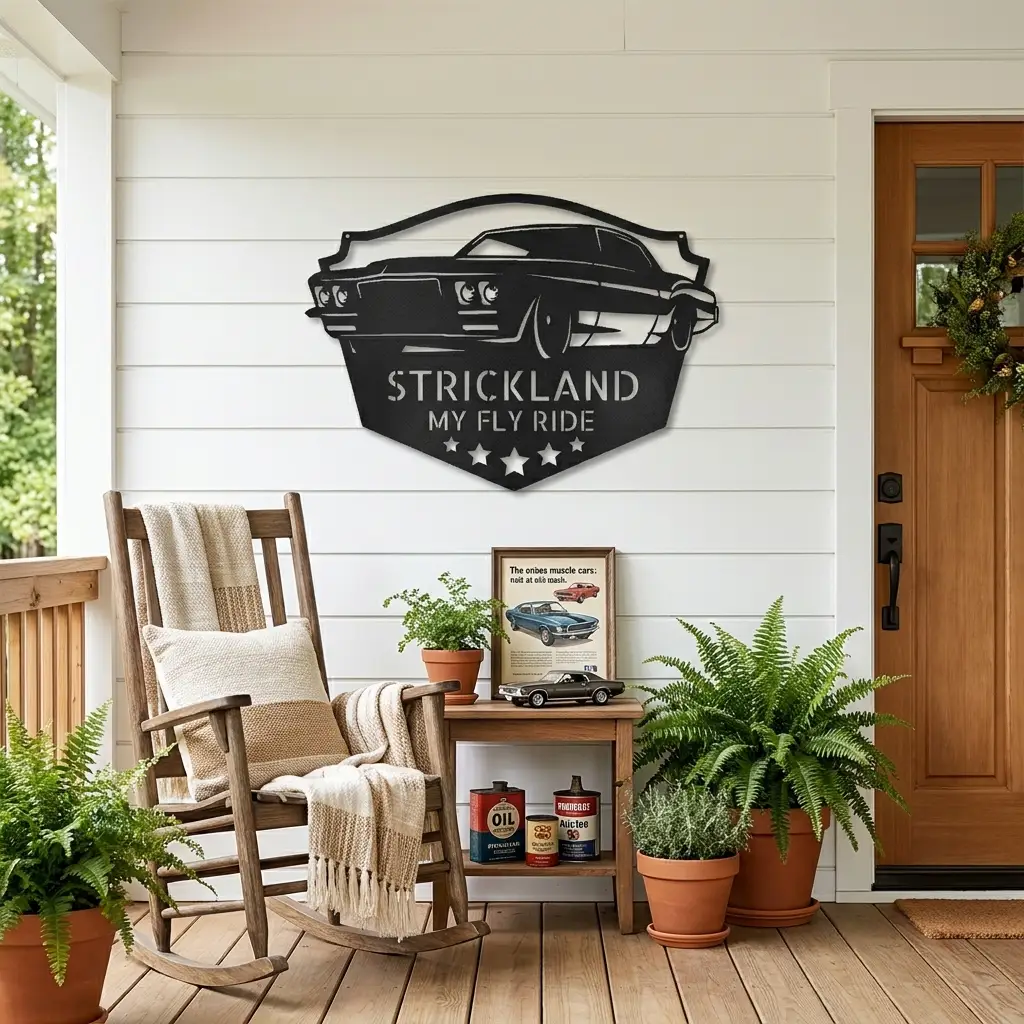 Personalized Muscle Car Metal Wall Art Sign – Custom Garage Name Sign – Classic Car Steel Decor – Man Cave Garage Wall Art Gift