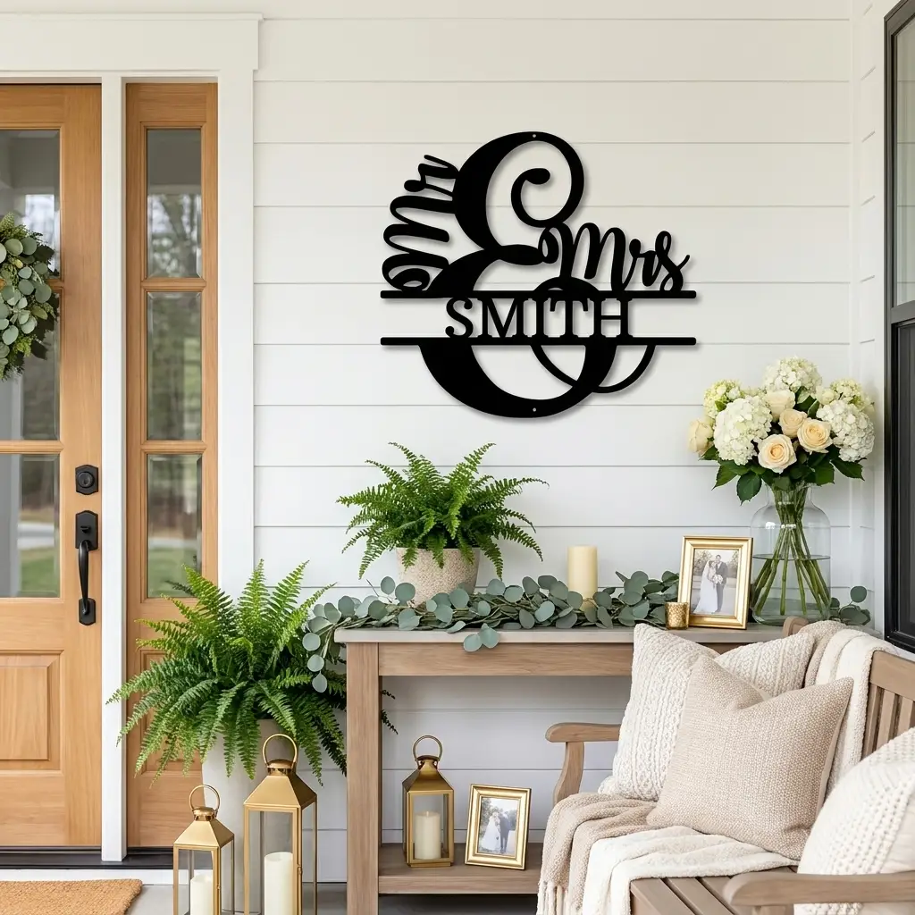 Personalized Mr And Mrs Metal Wall Art Custom Family Name Sign Wedding Decor Monogram Wall Decor Couple Gift Housewarming Sign
