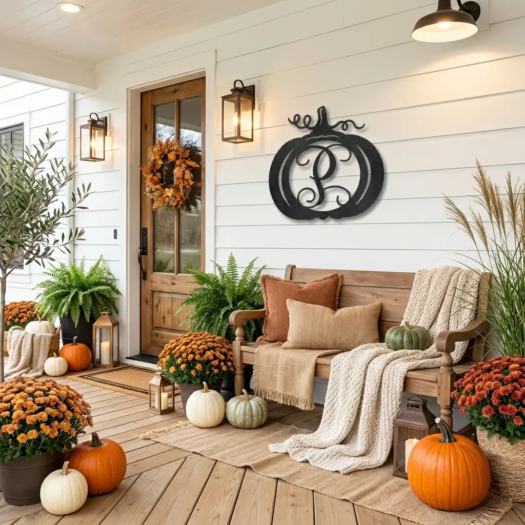 Pumpkin Personalized Initial Metal Sign | Custom Monogram Pumpkin Wall Decor | Fall & Thanksgiving Metal Art | Farmhouse Autumn Decoration | Made in USA