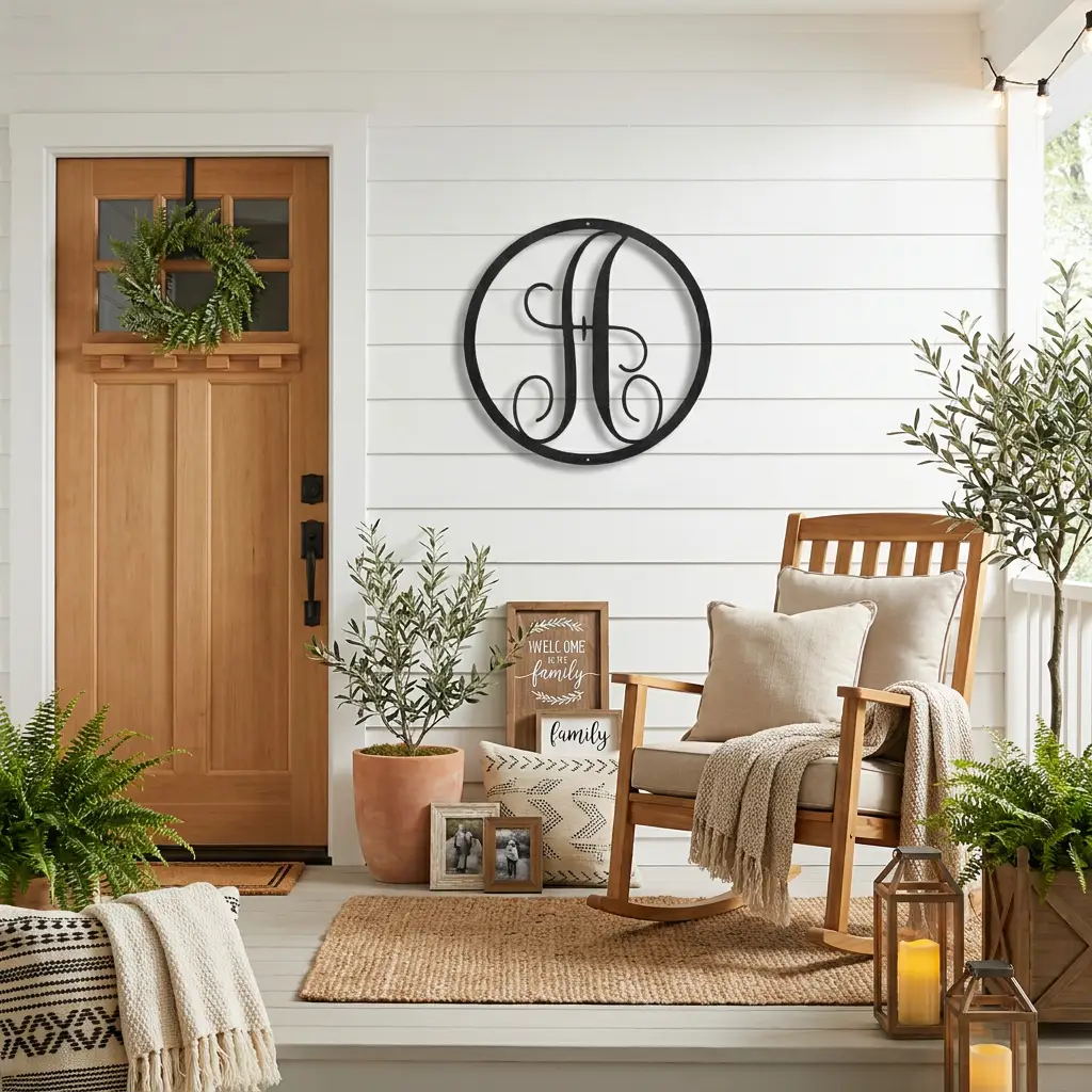 Personalized Monogram Metal Wall Art – Custom Initial Sign – Elegant Script Letter Decor – Wedding Gift – Family Name Sign