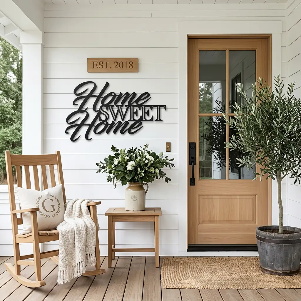 Home Sweet Home Metal Sign, Farmhouse Wall Decor, Script Wall Art, Rustic Home Decor, Housewarming Gift