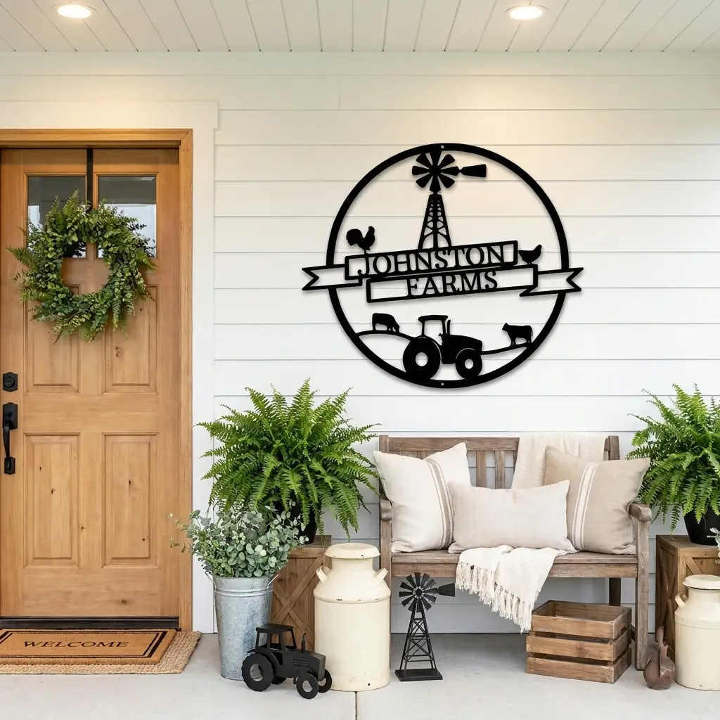 Personalized Tractor & Windmill Farm Metal Sign | Custom Farm Name Wall Art | Rustic Barn & Ranch Decor | Country Farmhouse Steel Sign | Made in USA