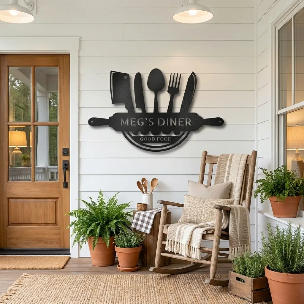 Personalized Kitchen Metal Wall Art – Custom Family Kitchen Sign – Cooking Decor – Chef Utensil Sign - Dining Room Gift - Made in USA