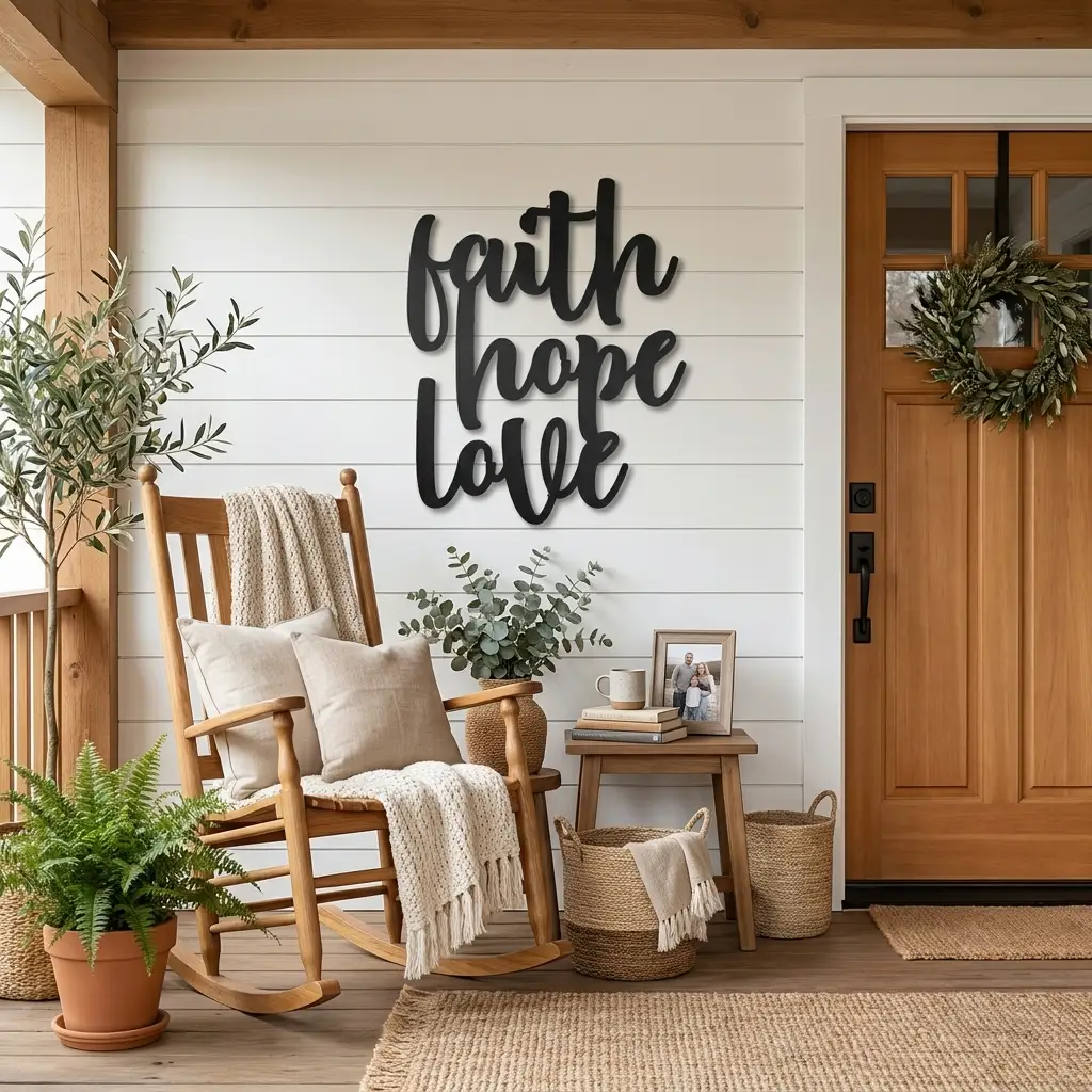 Faith Hope Love Script Indoor Outdoor Steel Wall Sign