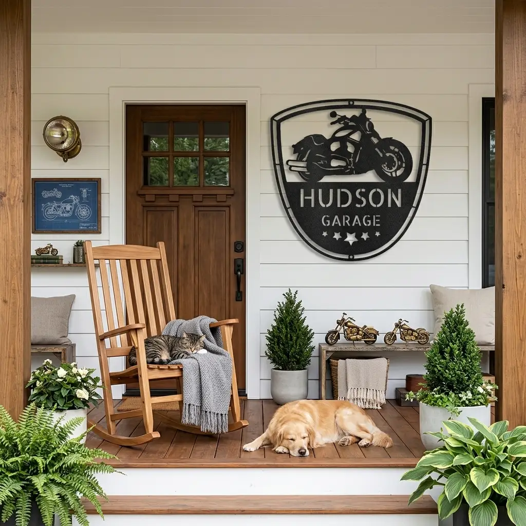 Motorcycle Biker Personalized Name Indoor Outdoor Steel Wall Sign