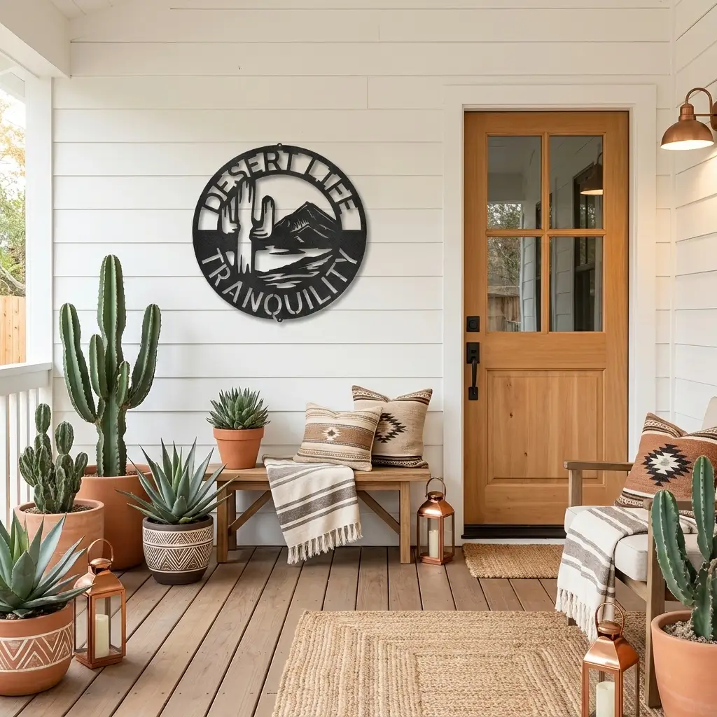Personalized Southwestern Desert Metal Wall Art | Custom Cactus & Mountain Metal Sign | Arizona Desert Decor | Rustic Southwest Wall Art | Personalized Family Name Sign