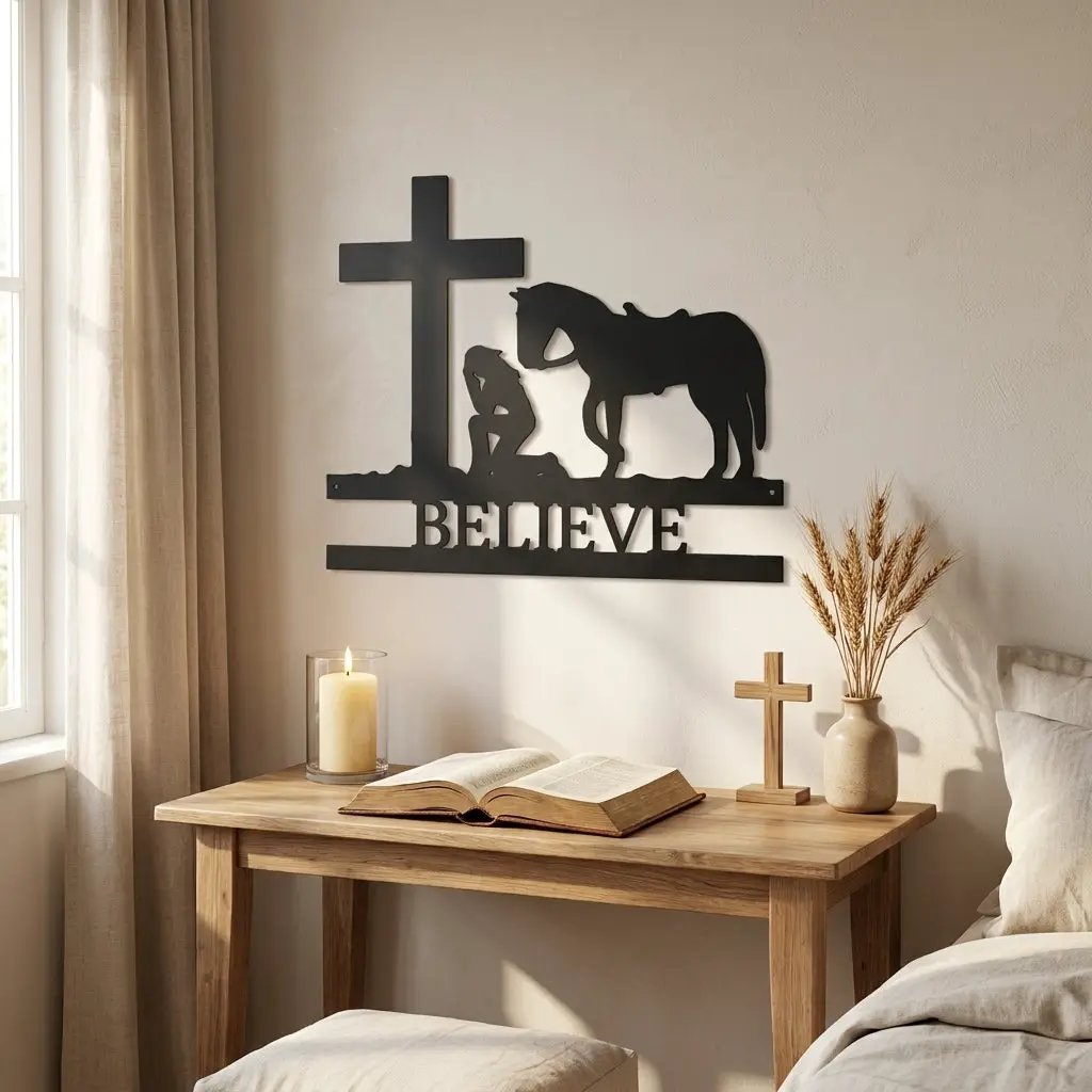 Cowgirl Kneeling Monogram Steel Sign Indoor Outdoor Decor