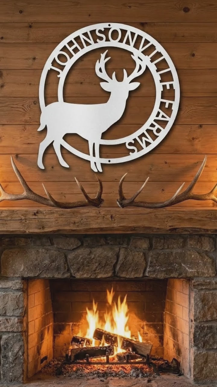 Personalized Deer Family Name Metal Sign – Custom Last Name Circle Wall Art – Rustic Farmhouse Home Decor Gift