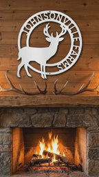 Personalized Deer Family Name Metal Sign – Custom Last Name Circle Wall Art – Rustic Farmhouse Home Decor Gift
