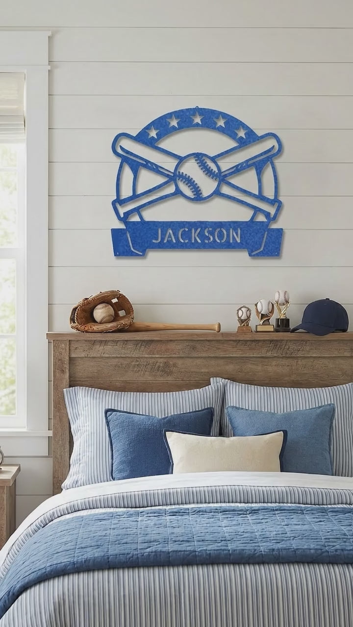 Personalized Baseball Metal Wall Art – Custom Name Baseball Sign – Baseball Bat & Ball Decor – Coach Gift – Sports Wall Art