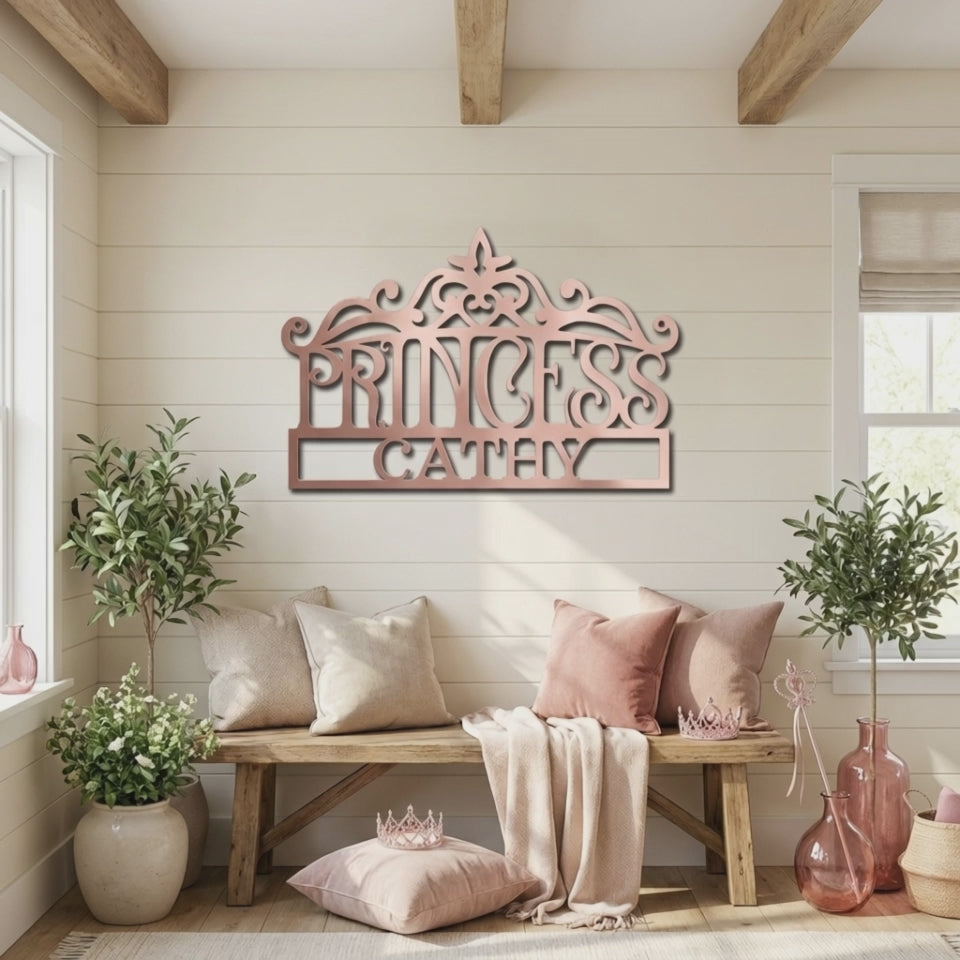 Personalized Princess Crown Metal Wall Art | Custom Princess Name Sign | Princess Bedroom Decor | Girls Room Metal Sign | Made in USA