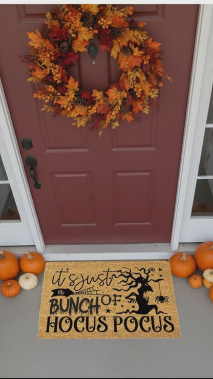 t’s Just a Bunch of Hocus Pocus Coir Doormat – Witchy Halloween Front Porch Decor | Funny Spooky Welcome Mat | Rustic Autumn Entry Rug