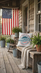 America Land of the Free Patriotic Pillow – Vintage USA Indoor Outdoor Throw Pillow – Americana Farmhouse Decor – 4th of July Cushion – Red White Blue Accent
