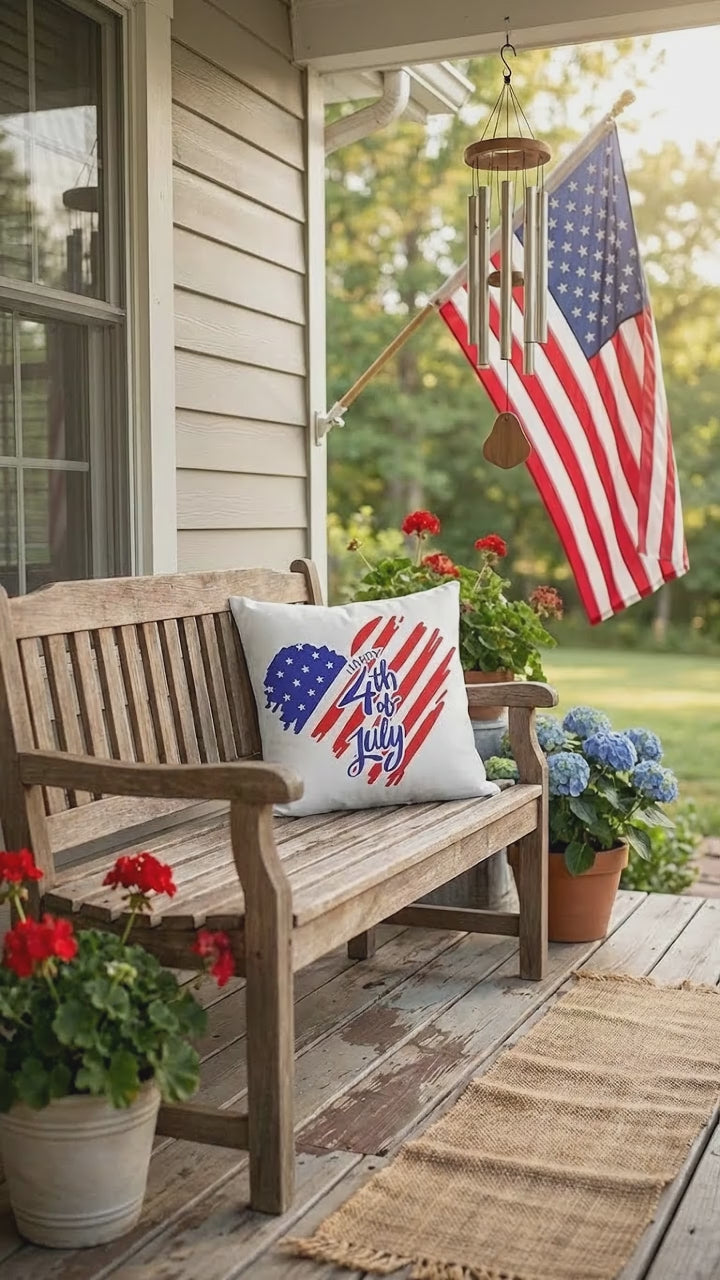 July 4th Heart USA Pillow – Patriotic Throw Pillow – Independence Day Decor – Red White Blue Indoor Outdoor Cushion – Americana Porch Decor