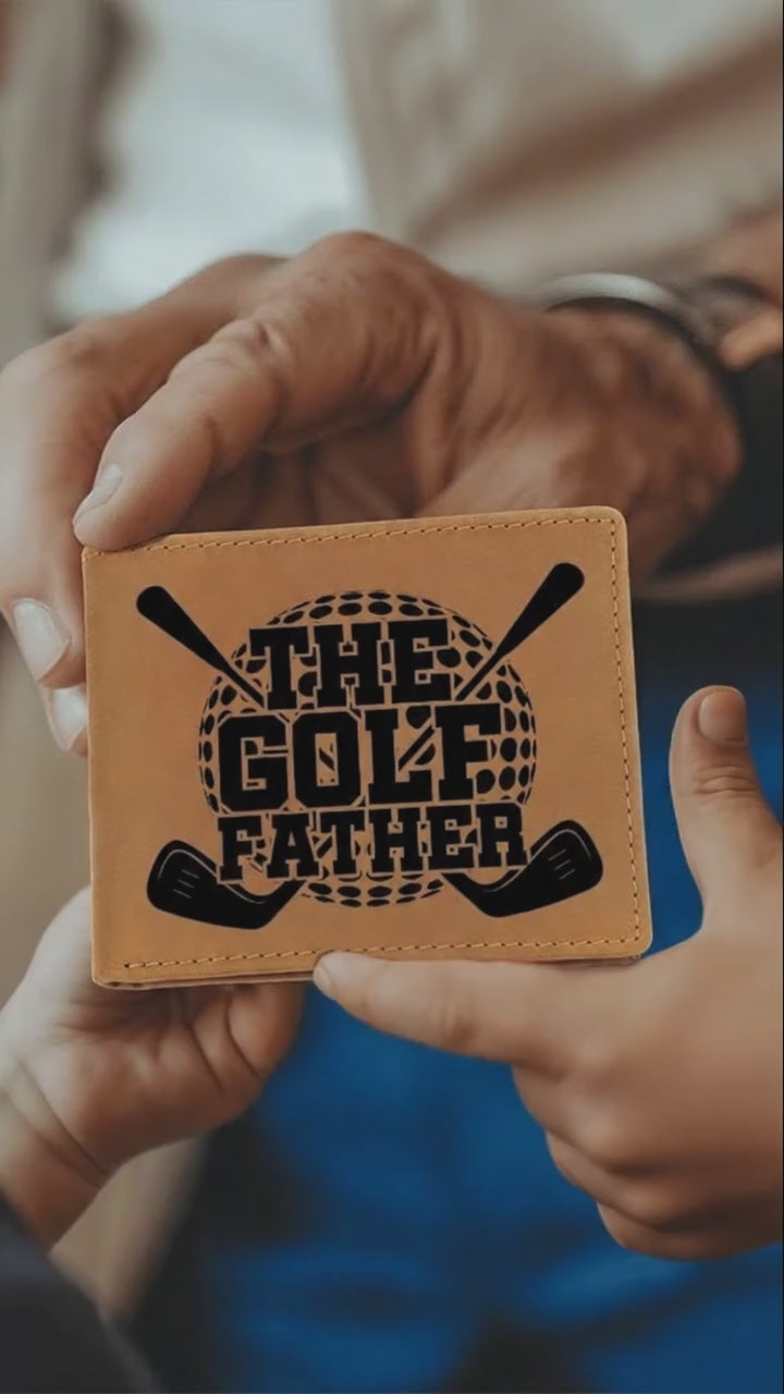 The Golf Father Wallet – Funny Golf Gift for Dad – Full Grain Leather Bifold Wallet in Gift Box