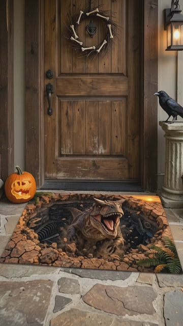 Carnotaurus 3D Optical Illusion Doormat, Dinosaur Fossil Pit Floor Mat, Prehistoric Dinosaur Door Mat, Dino Lover Gift