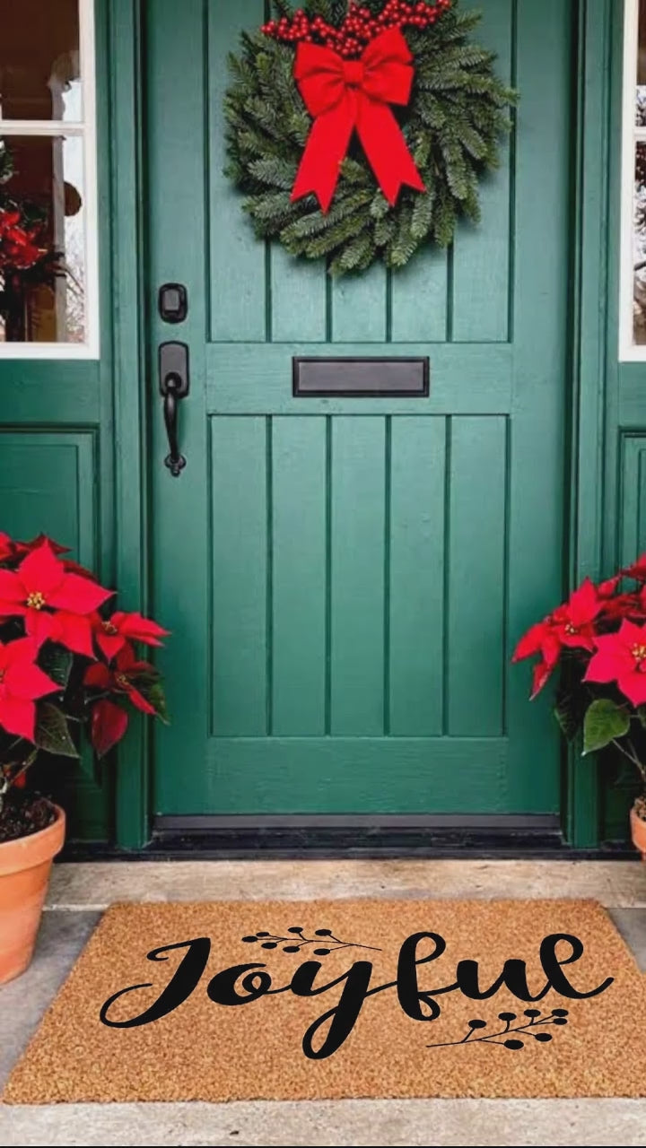 Joyful Christmas Doormat | Holiday Coir Welcome Mat | Rustic Farmhouse Winter Porch Décor