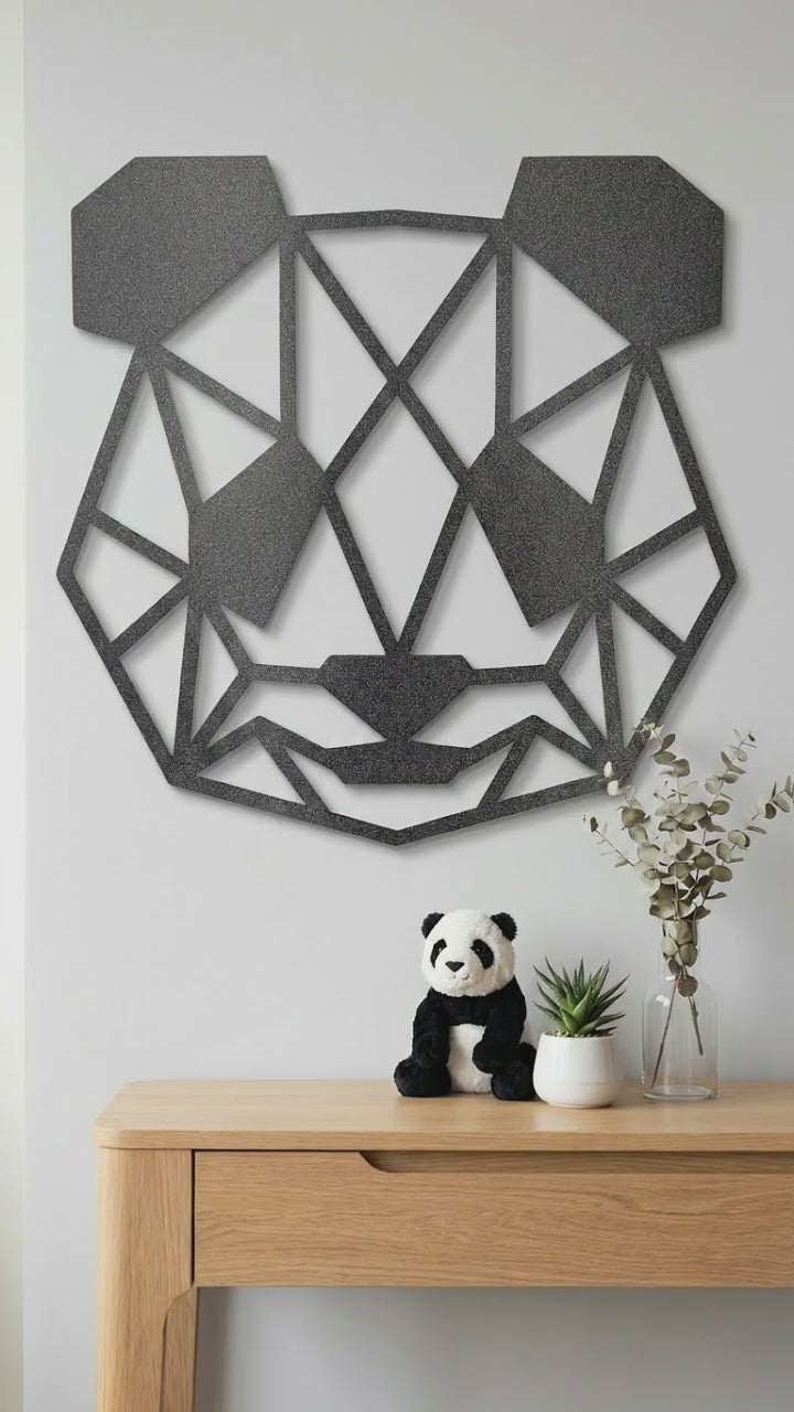 Geometric Panda Metal Wall Art – Modern Animal Steel Décor – Minimalist Panda Head Wall Hanging