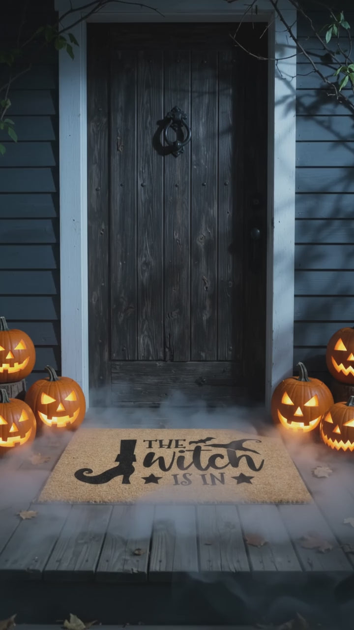 The Witch Is In Doormat – Funny Witch Halloween Outdoor Coir Mat Décor