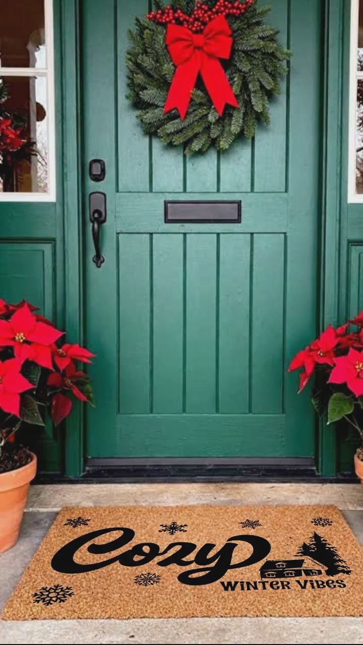 Cozy Winter Vibes Doormat | Rustic Cabin Snowflake Coir Welcome Mat | Warm & Inviting Winter Home Décor Gift