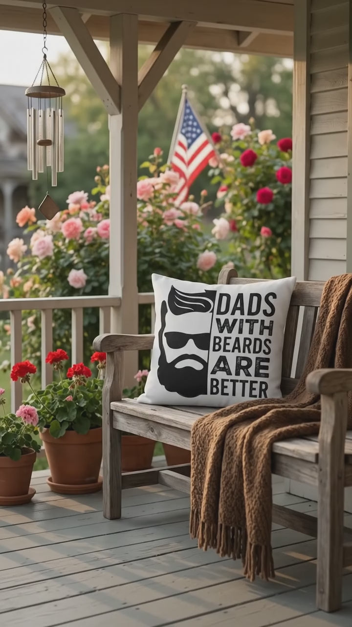 Dads With Beards Are Better Throw Pillow, Funny Beard Dad Gift, Indoor Outdoor Decorative Cushion, Father's Day Pillow for Dad