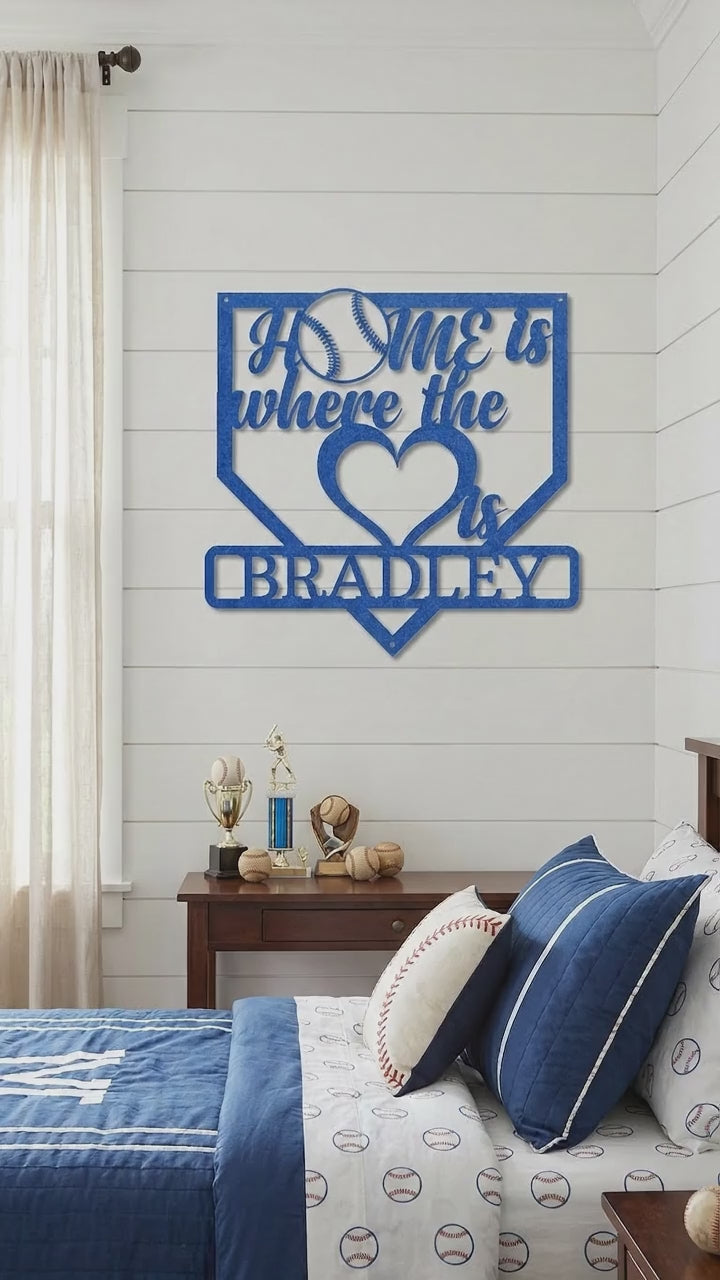 Personalized Baseball Home Plate Metal Wall Art | Custom Family Name Baseball Sign | Baseball Lover Home Decor