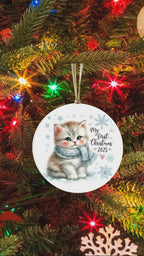 My First Christmas 2025 Kitten Ornament – Baby’s First Christmas Keepsake, Cute Newborn Gift, Durable MDF Ornament with Gold Cord