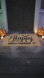 Happy Halloween Doormat – Spider & Bat Outdoor Coir Mat for Porch Décor